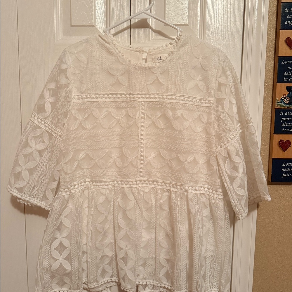 CHICWISH Elegant White Lace Women's Top SZ L/XL